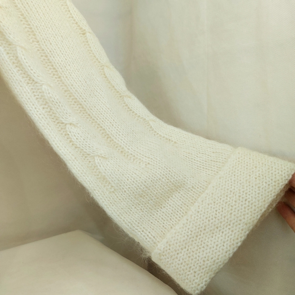 Vintage wool mohair fuzzy cable knit hooded sweater kimono sleeve Size Medium - Picture 3 of 13